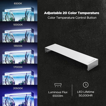 ONF Flat One+ 36 in 24/7 Cycle Aquarium Light, Blue White Full Spectrum Colorfull LED Light, Fish Tank Light Brightness Dimmable & Color Temperature APP Controlled, Sunrise & Sunset, Hood Style