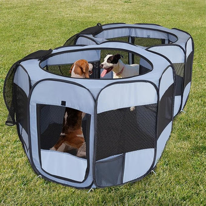 2-in-1 XLarge Pop Up Dog Playpen, 90"x45"x28"H Cat Puppy Pet Playpen, No Assembly Need, Indoor Outdoor Cats Enclosed, Cat Tent Crate Cage Kennel, Portable Playpen for Kitten and Small Animals(L)