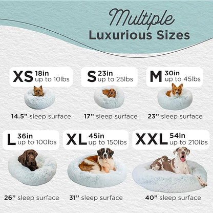 Best Friends by Sheri Original Calming Donut Dog and Cat Bed, Shag Faux Fur, Frost Gray, XS (18in x 18in) - Anxiety Relief for Pets Up to 10 lbs