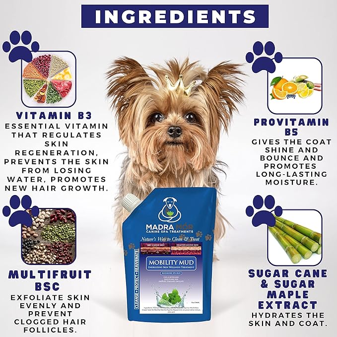 Worldwide Nutrition Bundle: Madra Mor Mobility Mud - Dog Essentials Mud Bath, Dog Grooming, Dry Skin for Dogs Treatment, Dog Coat Skin Care Products - 10oz Pouch & Multi-Purpose Key Chain