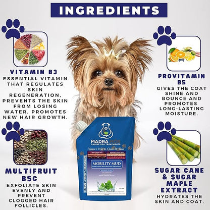Worldwide Nutrition Bundle: Madra Mor Mobility Mud - Dog Essentials Mud Bath, Dog Grooming, Dry Skin for Dogs Treatment, Dog Coat Skin Care Products - 10oz Pouch & Multi-Purpose Key Chain