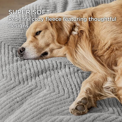 Bedsure Dog Blanket for Large Dogs Washable - Soft Fluffy Puppy Blanket for Bed with Premium 300GSM Coral Fleece, Cozy Calming Cat Blankets for Indoor Cats, Fuzzy Pet Blanket for Doggy, Light Grey