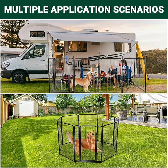 Dog Playpen,40 Inch(H) 18 Ft(L) 8 Panels Dog Fence Indoor/Outdoor,Heavy Duty Metal Pet Puppy Exercise Pen, Wide Door Low Threshold,Portable Pet Playpen for Rv Camping Garden Yard