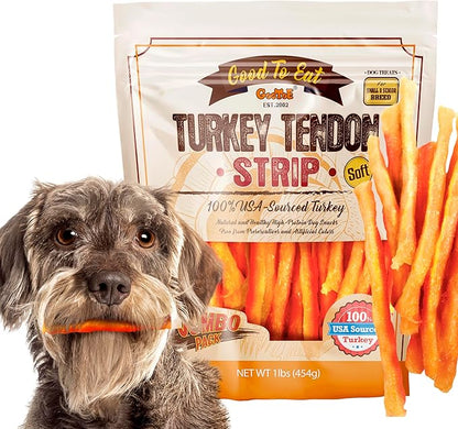 Gootoe Soft Turkey Tendon Dog Treat_atural Chewy Snack, 100% USA-Sourced, Premium Training Chew, Hypoallergenic, Reseal Value Bag, Ideal for Small& Senior Dog, Soft Strip Jumbo Pack, 1 lb (Pack of 1)