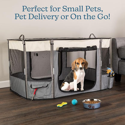 Dog Playpen - 43x34x23 Inch Puppy Kennel with Mesh Windows, Zippered Doors, and Storage Pockets - Portable Dog Play Pen Indoors/Outdoors for Small Animals by PETMAKER (Gray)