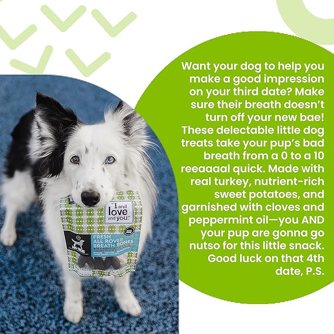 I and love and you Fresh all Rover Breath Bones - Sweet Potato - Dental Health Support, Grain Free, Filler Free, 5pk Size Small