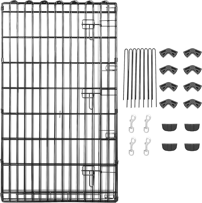 Amazon Basics Foldable Octagonal Metal Exercise Dog Playpen - Indoor/Outdoor, Single Door, Large (8 Panels, 24 x 42), Easy to assemble and store, 42" - Large, Black