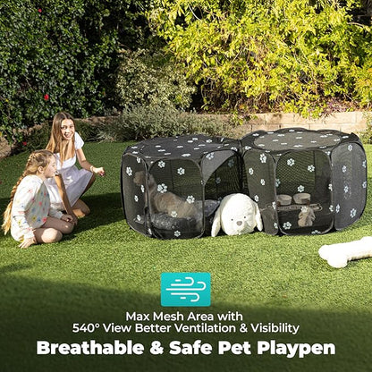 2-in-1 Cat Playpen, 58''Pop Up Dog Pet Playpen for Indoor Outdoor Cats Enclosed, Portable Pet Playpen, Kitten Puppy Foldable Play Pen Cat Dog Tent Crate Cage Kennel(No Divider, Unified Space)