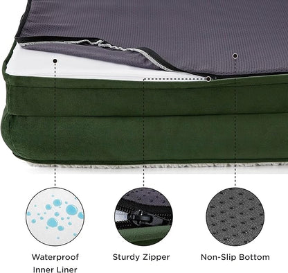 Bedsure Orthopedic Dog Beds Large Sized Dog - Washable Large Dog Cat Bed Waterproof, Comfort Dogs Couch Sofa with Washable Removable Cover, Pet Bed with Nonskid Bottom, Plush-Green, 35"