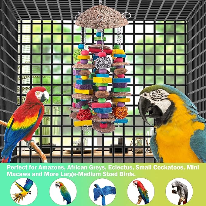 EBaokuup Large Bird Parrot Toys, Colorful Wooden Blocks Bird Chewing Toy Parrots Cage Bite Toy for Macaws Cokatoos African Grey and Large Medium Parrot Birds
