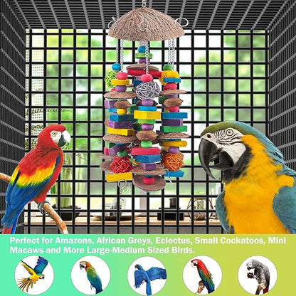 EBaokuup Large Bird Parrot Toys, Colorful Wooden Blocks Bird Chewing Toy Parrots Cage Bite Toy for Macaws Cokatoos African Grey and Large Medium Parrot Birds