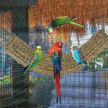 SIMENA Seagrass Mat for Birds, Natural Grass Woven Bird Net Hammock, Climbing Rope Ladder, Chew Toys for Parrots Lovebirds Cockatiels Conures Budgies, Cockatoos (Large)