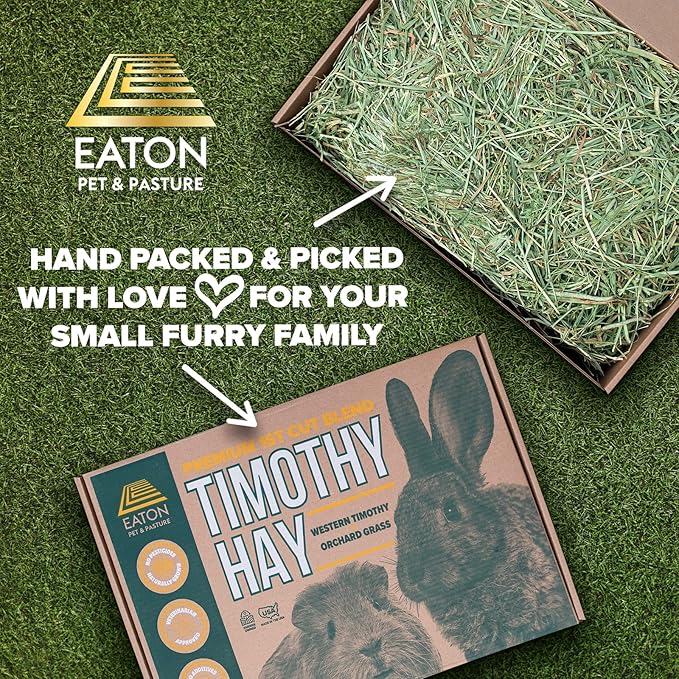 Eaton Pet and Pasture Naturally Grown, Premium, 1st Cut Blend, Western Timothy Hay Orchard Blend, Small Animal Food, Sustainable, Eco-Friendly, Farmer-Owned, 25LB-Box.