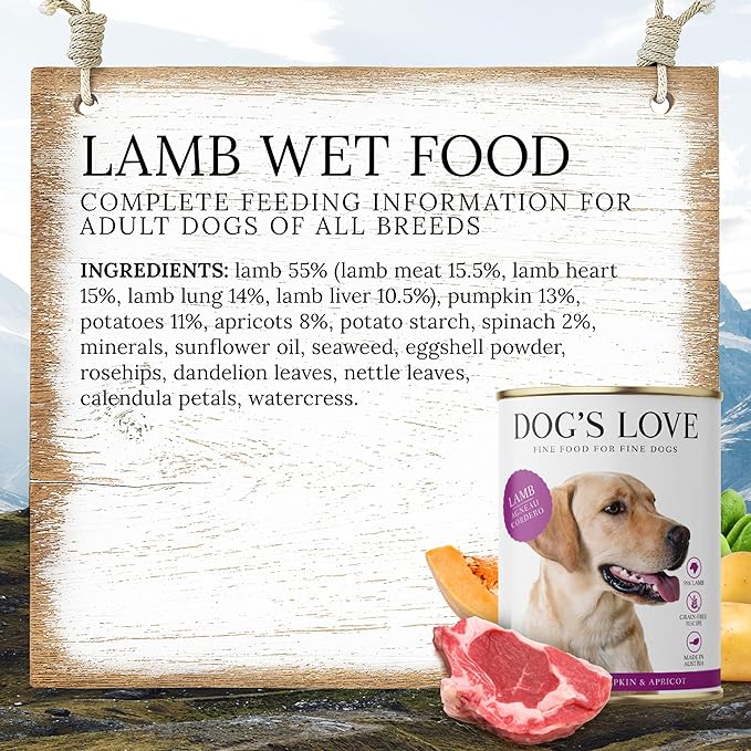 DOG'S LOVE Single Protein, Limited Ingredients, Ethically Sourced, Grain Free Wet Dog Food - Canned Soft Dog Food, Grain Free Dog Food for Your Dog - Premium Can Dog Food | 6 cans (14.1 Oz, Lamb)