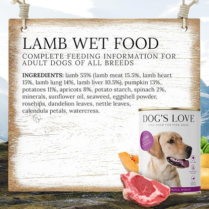 DOG'S LOVE Single Protein, Limited Ingredients, Ethically Sourced, Grain Free Wet Dog Food - Canned Soft Dog Food, Grain Free Dog Food for Your Dog - Premium Can Dog Food | 6 cans (14.1 Oz, Lamb)