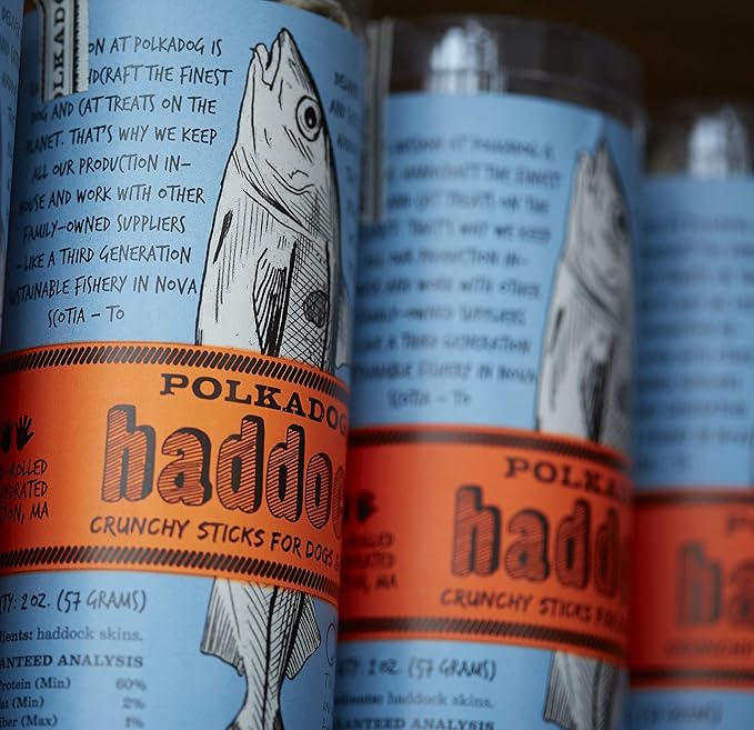 Polkadog Haddock Skins Dog & Cat Treats, Cat Snacks  Crunchy, All-Natural Treats for Dogs, Cats  Savory, Crunchy Puppy Snacks  Sustainable N. Atlantic Haddock Skin  2 oz.