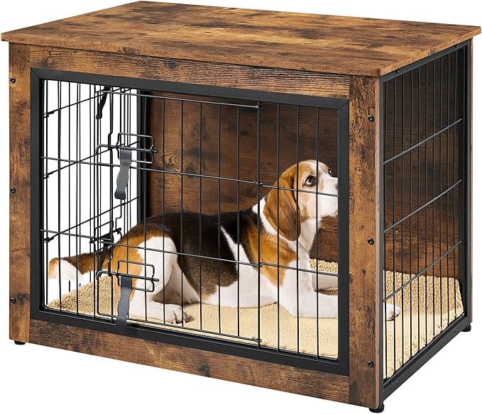 Yaheetech 32'' Dog Crate Furniture with Cushion Wooden Dog Crate with Double Doors/Adjustable Feet Side End Table for Small/Medium Dogs