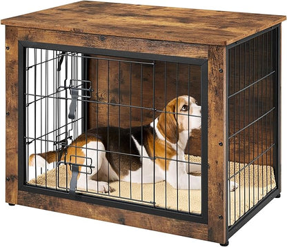 Yaheetech 32'' Dog Crate Furniture with Cushion Wooden Dog Crate with Double Doors/Adjustable Feet Side End Table for Small/Medium Dogs