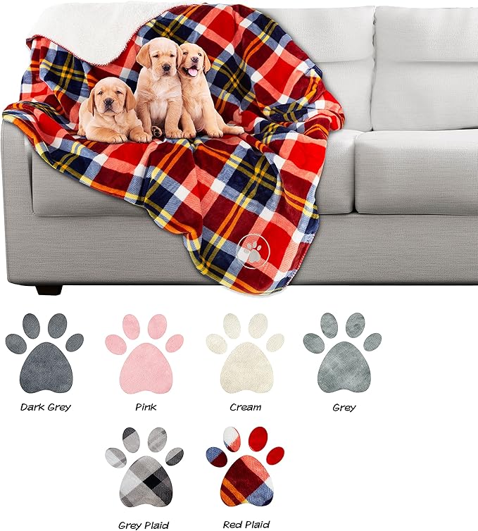 PETMAKER Waterproof Pet Blanket - 50x60 Reversible Plaid Throw Protects Couch, Car, Bed from Spills, Stains, or Fur - Dog and Cat Blankets (Red)