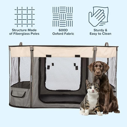 Dog Playpen - 43x34x23 Inch Puppy Kennel with Mesh Windows, Zippered Doors, and Storage Pockets - Portable Dog Play Pen Indoors/Outdoors for Small Animals by PETMAKER (Gray)