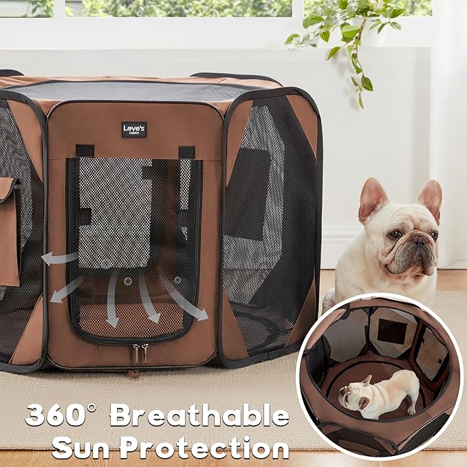 Love's cabin Pet Puppy Dog Playpen, Small Dog Tent Crates Cage Indoor/Outdoor, Portable Playpen for Cat, Foldable Pop Up Dog Kennel Playpen with Carring Case, Brown