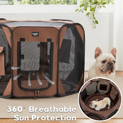 Love's cabin Pet Puppy Dog Playpen, Small Dog Tent Crates Cage Indoor/Outdoor, Portable Playpen for Cat, Foldable Pop Up Dog Kennel Playpen with Carring Case, Brown