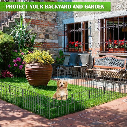 10 Pack Animal Barrier Fence, 17 in(H) X 10 Ft(L) No Dig Garden Decorative Fencing, Rustproof Metal Wire Panel Garden Fence Border for Dog Rabbits Ground Stakes Fence and Outdoor Landscape Yard