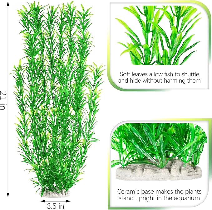 MyLifeUNIT Aquarium Plants, 21 Inches Tall Plastic Fish Tank Plants for Fish Tank Decorations and Aquarium Decor (Green)