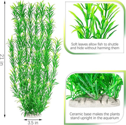 MyLifeUNIT Aquarium Plants, 21 Inches Tall Plastic Fish Tank Plants for Fish Tank Decorations and Aquarium Decor (Green)