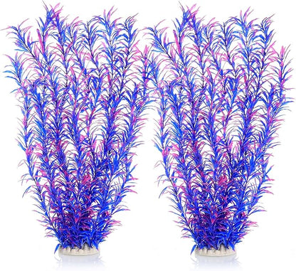 JIHAQUA Aquarium Decor Plastic Plants Extra Large 21 Inches Artificial Fish Tank Plants Tall Fish Tank Decorations (Purple 2pcs)
