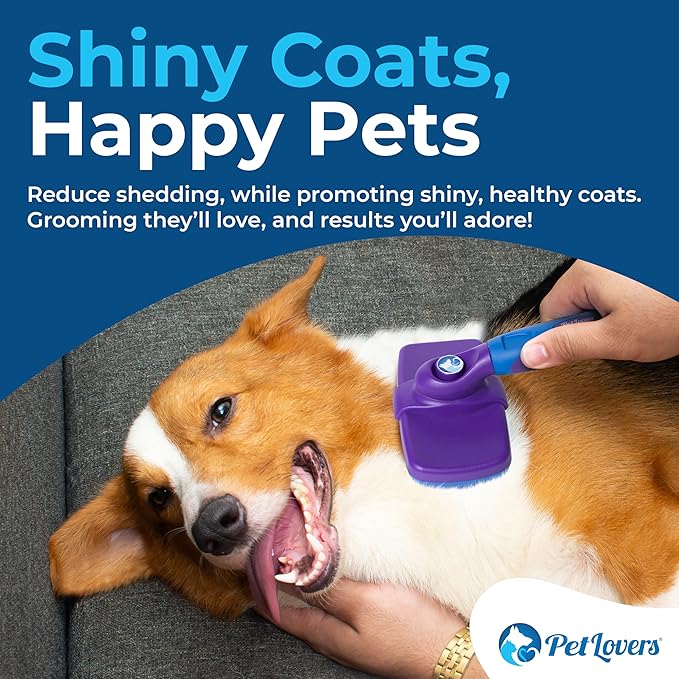 PetLovers EzSlicker Self-Cleaning Brush - Dog Brush for Shedding, Gentle Slicker Brush for Cats, Tangle-Free Grooming Comb with Soft Bristles & Ergonomic Handle for Stress-Free Grooming