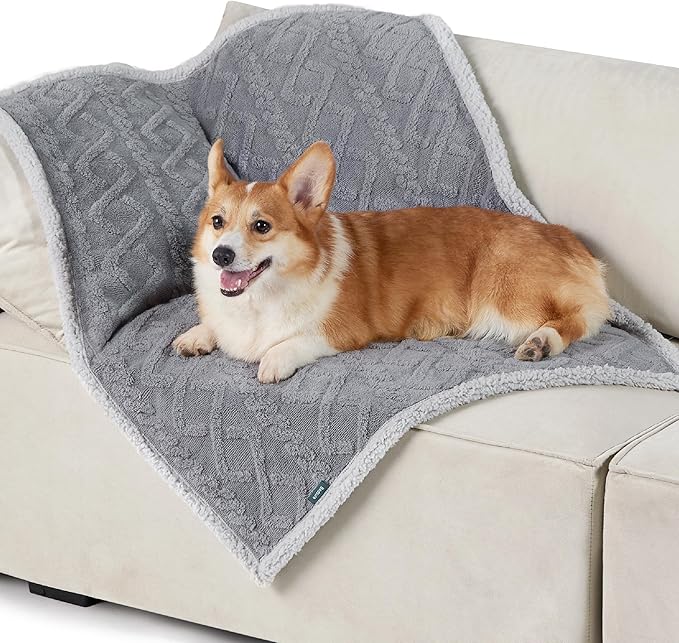Bedsure Waterproof Dog Blankets for Medium Dogs - Pet Blanket for Couch Protector Washable, Premium Jacquard Coral Fleece Cat Throw Blanket, Soft Plush Reversible Furniture Protection, 30"x40", Grey