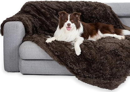 gogobunny Waterproof Plush Long Faux Fur Pet Throw Blanket Ultra Soft Fluffy Bed Couch Cover Washable - Premium Flannel Calming Blankets for Dog Puppy Cat (50x60 Inch (Pack of 1), Chocolate)