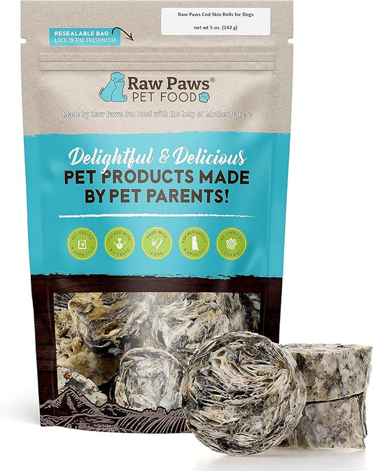 Raw Paws Cod Skin Rolls for Dogs, 5-oz  Icelandic Cod Skins for Dogs - Fish Skins for Dogs - Fish Skin Chews for Dogs - Cod Skin Dog Treats - Cod Treats for Dogs - Dried Fish Dog Treats - Fish Treats
