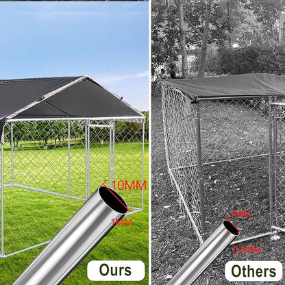 Large Outdoor Dog Kennel 9.8 x 9.8FT, Heavy Duty Outdoor Fence Dog Run, Dog Enclosure with Waterproof UV-Resistant Roof for Backyard Farm ESWE3029