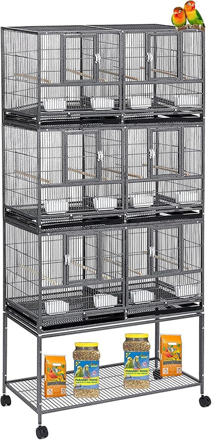 Triple Stackable Center Divided Breeder Breeding Bird Flight Double Rolling Cage Side Nesting Doors Easy Clean Pull Out Tray for Aviaries Canaries Cockatiels Lovebirds Finches Budgies Small Parrots