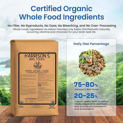Harrison's Bird Foods Pepper Lifetime Coarse Certified Organic Non-GMO Formula Bird Food 25lb