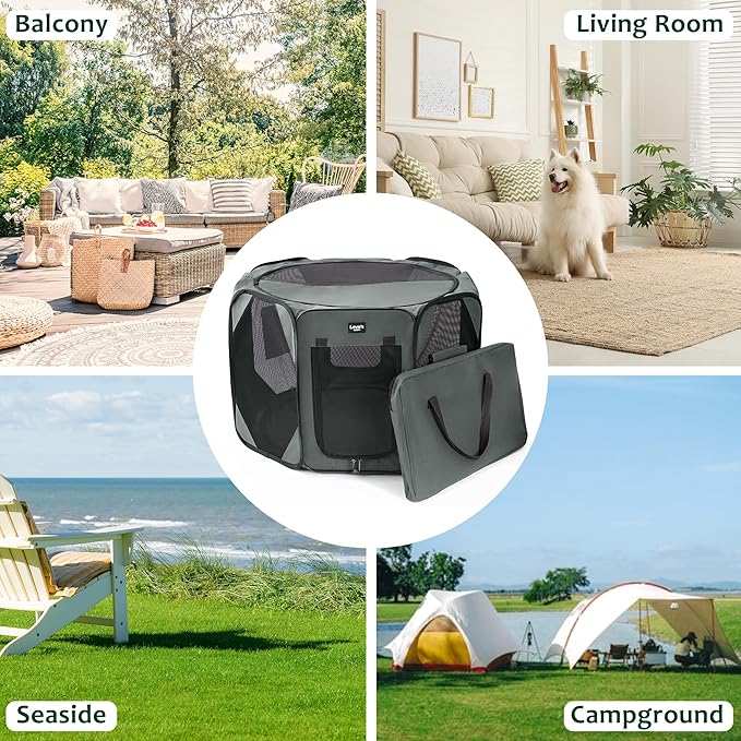 Love's cabin Pet Puppy Dog Playpen, Small Dog Tent Crates Cage Indoor/Outdoor, Portable Playpen for Cat, Foldable Pop Up Dog Kennel Playpen with Carring Case, Grey