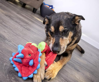 goDog Dinos Frills Squeaky Plush Dog Toy, Chew Guard Technology - Red, Large