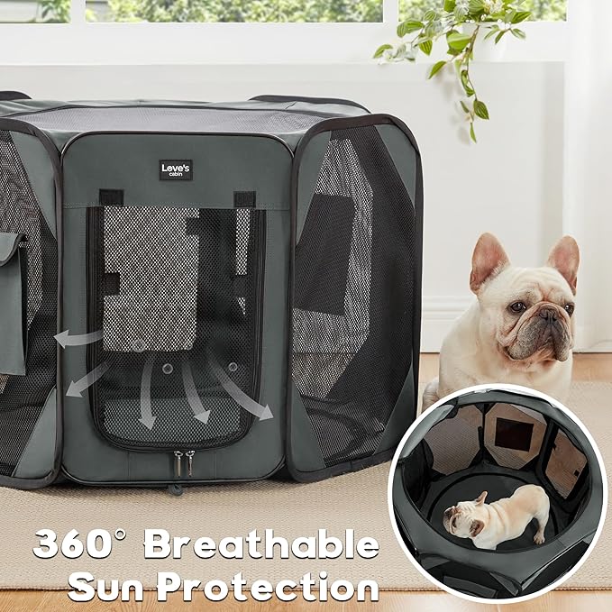 Love's cabin Pet Puppy Dog Playpen, Small Dog Tent Crates Cage Indoor/Outdoor, Portable Playpen for Cat, Foldable Pop Up Dog Kennel Playpen with Carring Case, Grey