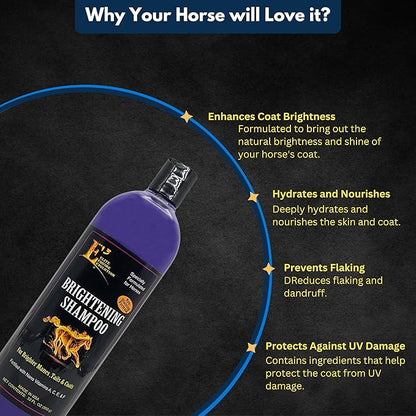 E3 Brightening Shampoo for Horses 32oz - Enhances Coat Color, Deep Cleansing, Moisturizes & Conditions, Gentle Formula, Vet Approved