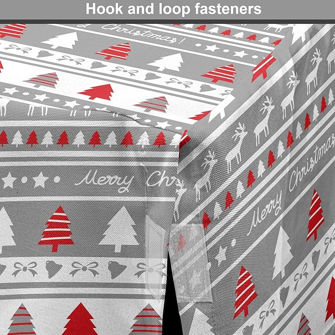 Ambesonne Christmas Dog Crate Cover, Xmas Border Deers Trees and Merry Christmas Lettering Bows Bells Image, Easy to Use Pet Kennel Cover for Medium Large Dogs, 36 Inch, Grey White and Red