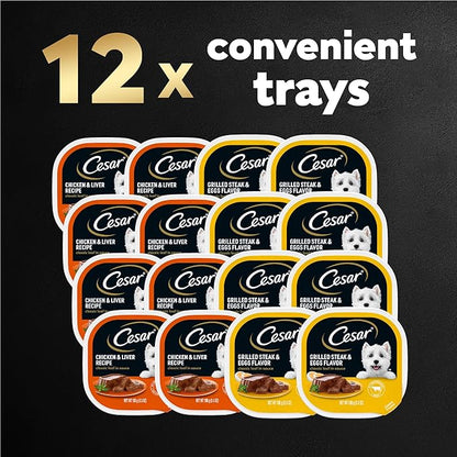 Cesar Wet Dog Food Classic Loaf in Sauce Breakfast and Dinner Mealtime Variety Pack, 3.5 oz. Easy Peel Trays (12 Count, Pack of 1)