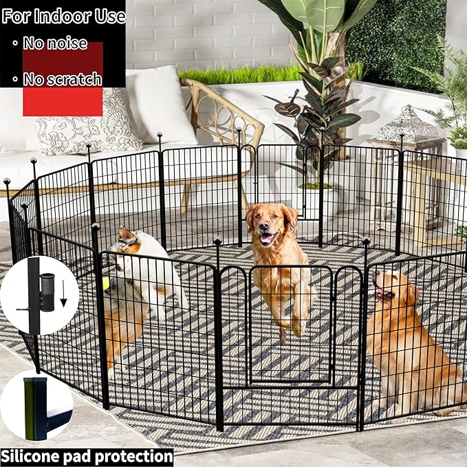 Dog Playpen Outdoor for Medium/Large Dogs 36'' High, 2 Add-On Heavy Duty Dog Playpen with Rustproof and Sturdy Stakes, 3ft Dog Fence for RV Camping