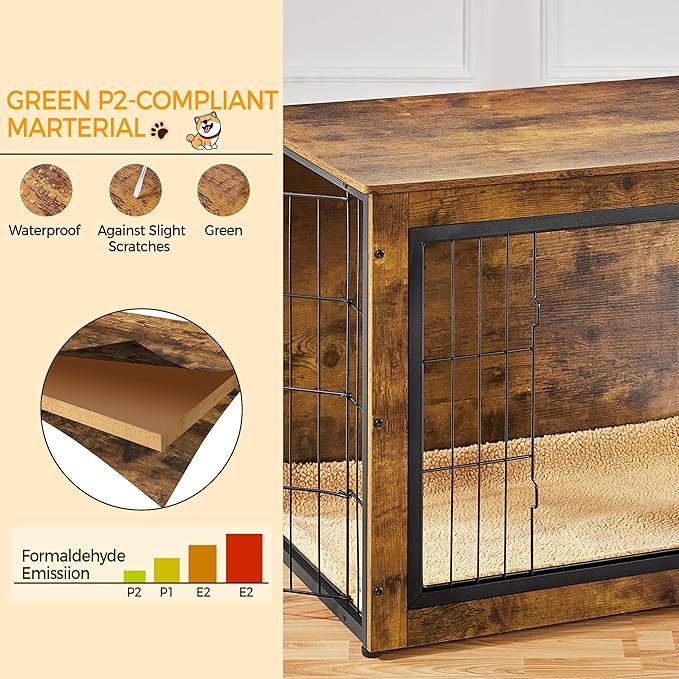 Yaheetech 32'' Dog Crate Furniture with Cushion Wooden Dog Crate with Double Doors/Adjustable Feet Side End Table for Small/Medium Dogs