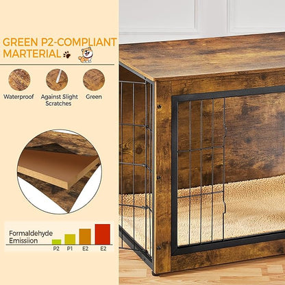 Yaheetech 32'' Dog Crate Furniture with Cushion Wooden Dog Crate with Double Doors/Adjustable Feet Side End Table for Small/Medium Dogs