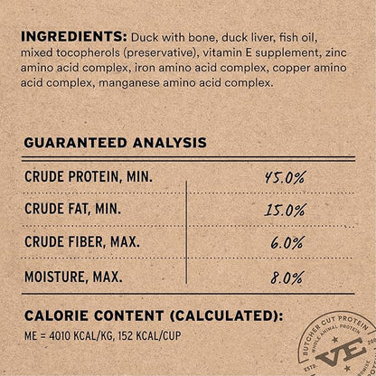 Vital Essentials Freeze-Dried Raw Duck Meal or Mixer Dog Food Soft Nibs | 99% Duck, Organs & Bone | 14 oz
