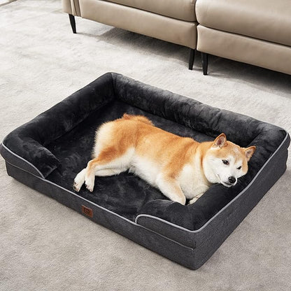 EHEYCIGA Orthopedic Dog Beds for Extra Large Dogs, Waterproof Memory Foam XL Dog Bed with Sides, Non-Slip Bottom and Egg-Crate Foam Big Dog Couch Bed with Washable Removable Cover, Dark Grey