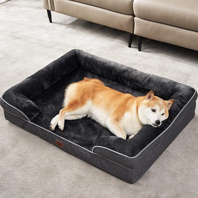 EHEYCIGA Orthopedic Dog Bed for Medium Dogs, Waterproof Memory Foam Medium Dog Beds with Sides, Non-Slip Bottom and Egg-Crate Foam Medium Dog Couch Bed with Washable Removable Cover, Dark Grey