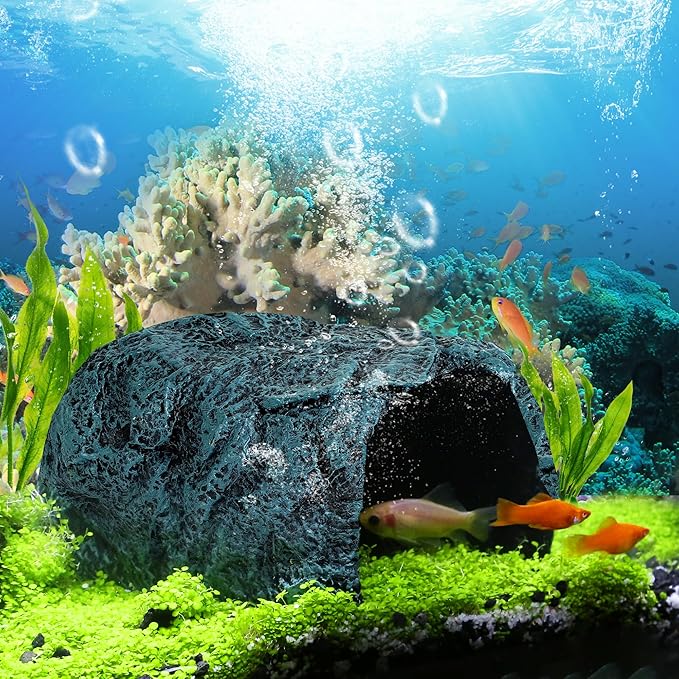 Hide Cave Aquarium Decorations-Premium Resinous Natural Hideout Fit for Aquariums & Terrariums, Reptiles, Amphibians, Fish Playground